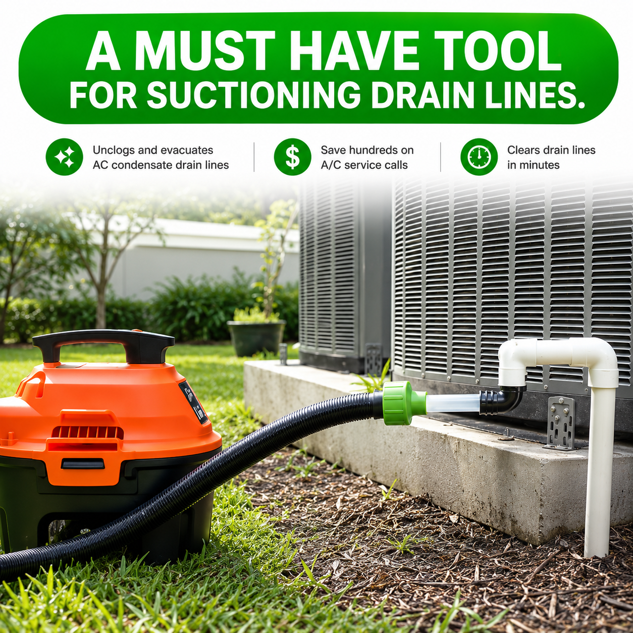AC Drain Line Cleaner Adapter Evacuates & Unclog AC Drain Line