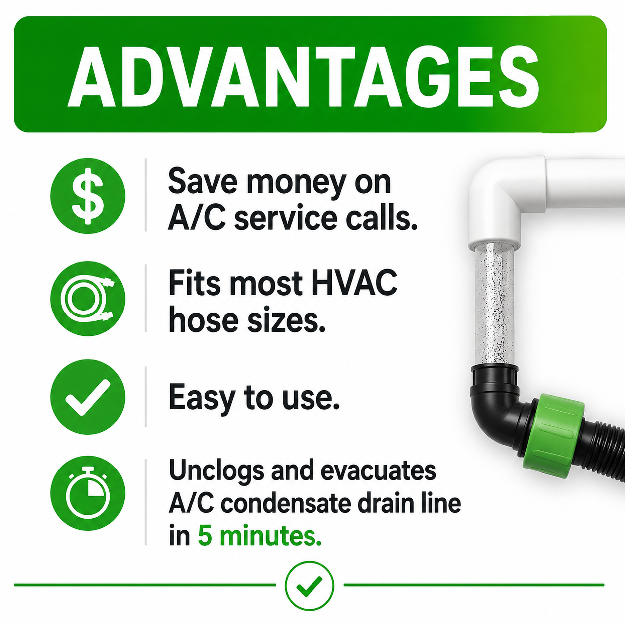 AC Drain Line Cleaner Adapter Evacuates & Unclog AC Drain Line