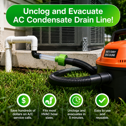 AC Drain Line Cleaner Adapter Evacuates & Unclog AC Drain Line