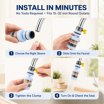 6-Layer Faucet Water Filter 360° Rotating Splash-Free