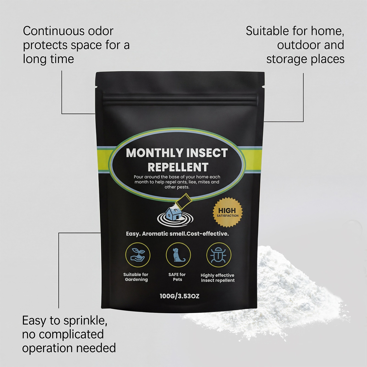 Botanical Monthly Insect Repellent Powder - 100g Safe Pest Defense