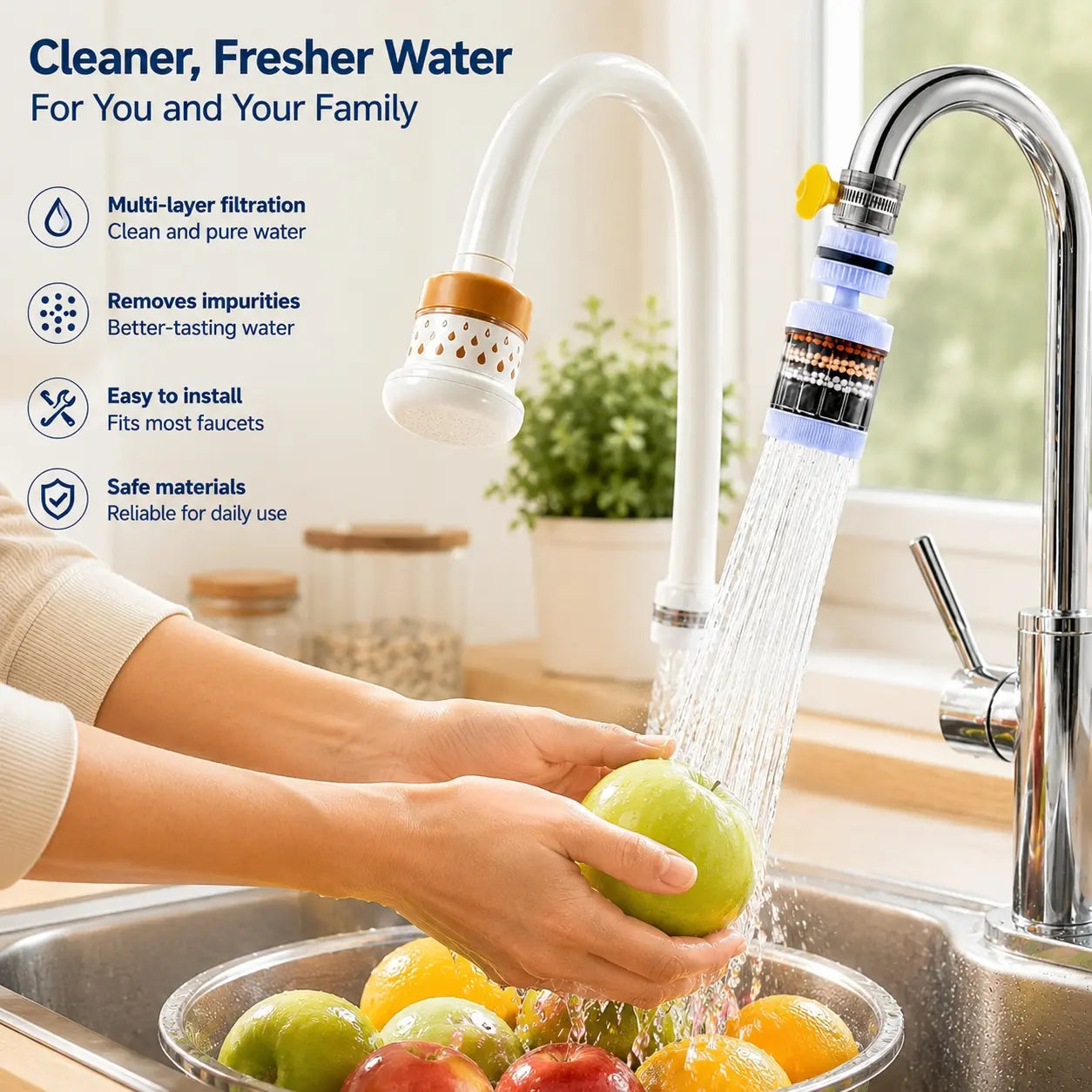 6-Layer Faucet Water Filter 360° Rotating Splash-Free