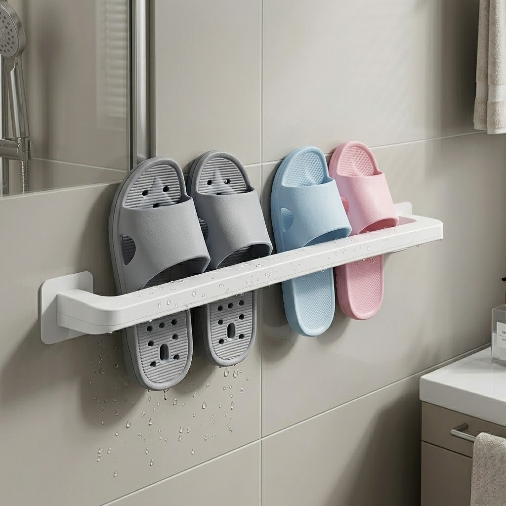 No-Drill Wall-Mounted Bathroom Slipper Rack